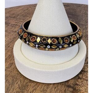 Vintage Micromosaic Bangle Bracelet Black Boho Composite Stamped india